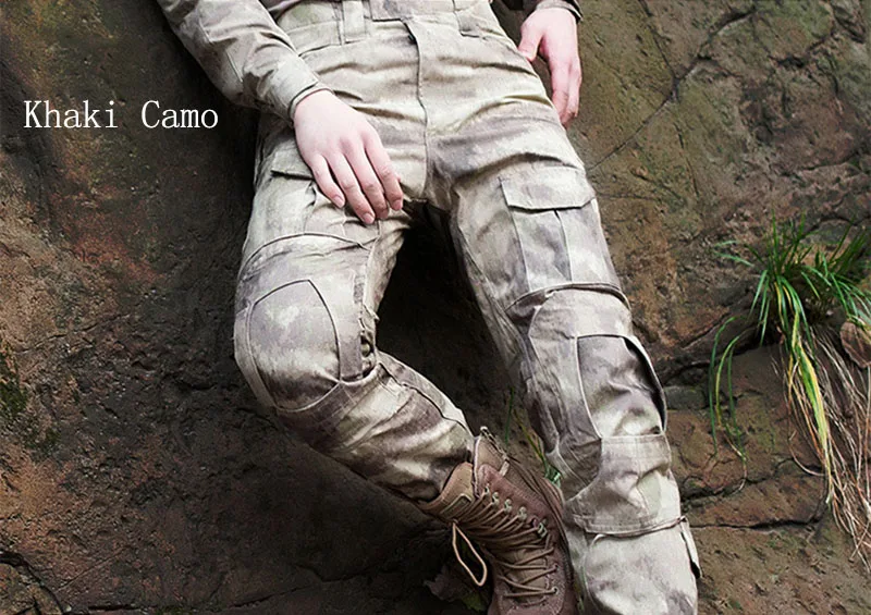 Khaki Camo S. ARCHON US военные камуфляжные мужские хлопковые брюки с эластичным поясом, мульти карманные армейские тактические штаны, форменные брюки с наколенниками - Цвет: Khaki Camo
