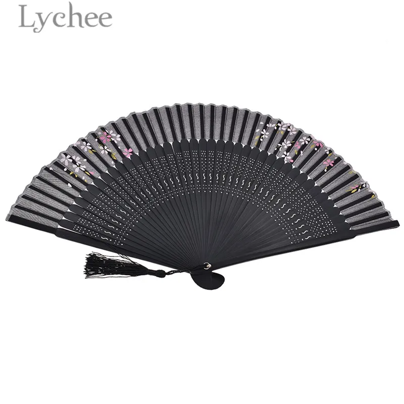 Lychee, 1 шт. Винтаж с вишневым узором складной поддержки широкого сбыта липких обувей подошв изысканный Bamboo Танцы вентилятор для домашнего украшения, подарки