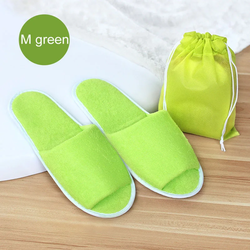 green M Тапочки для мужчин и женщин, гостиницы, путешествия, спа, портативные складывающиеся домашние одноразовые домашние Тапочки для гостей, обувь большого размера - Цвет: green M