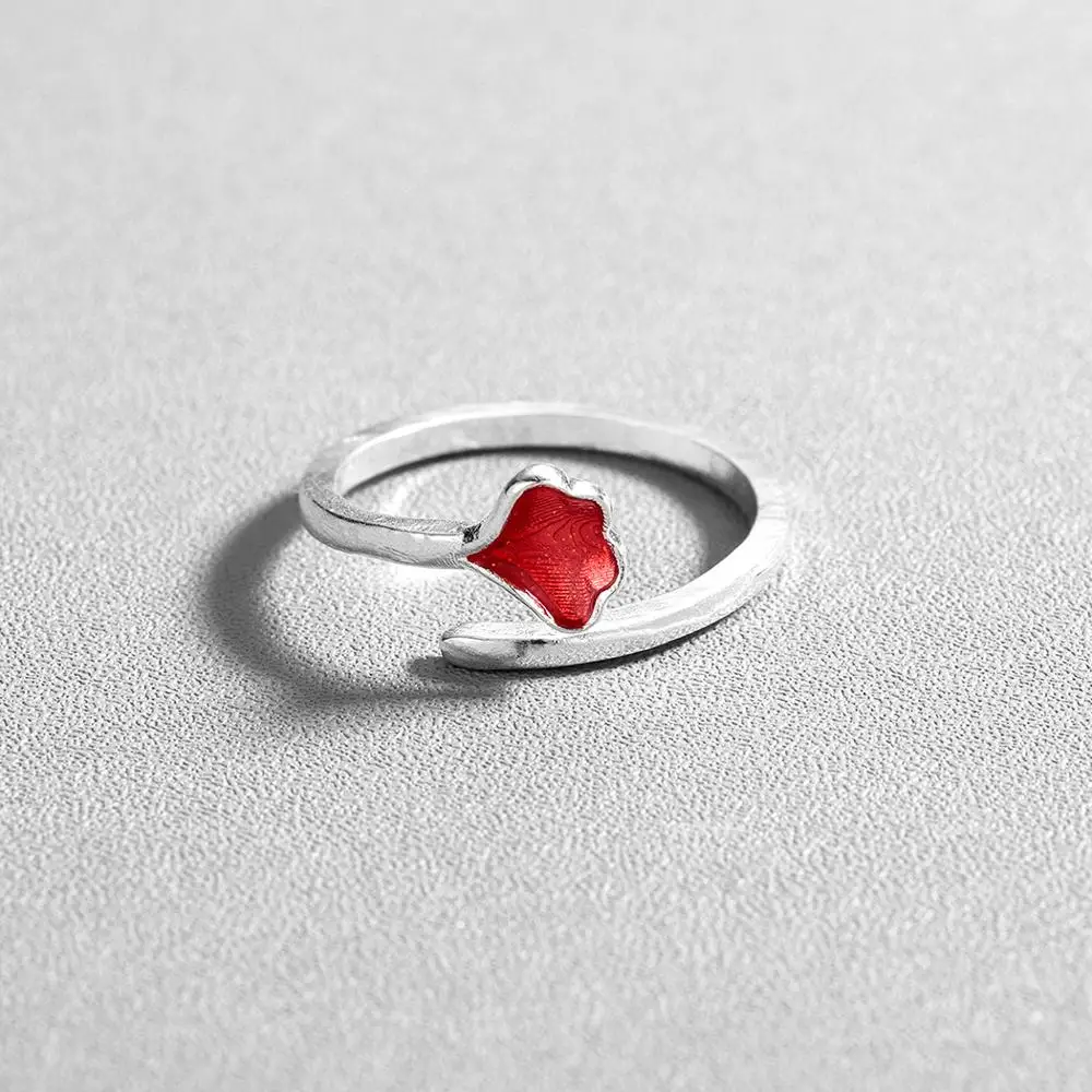 QIAMNI Трендовое зеленое красное кольцо на палец в виде листьев гинкго подарок день