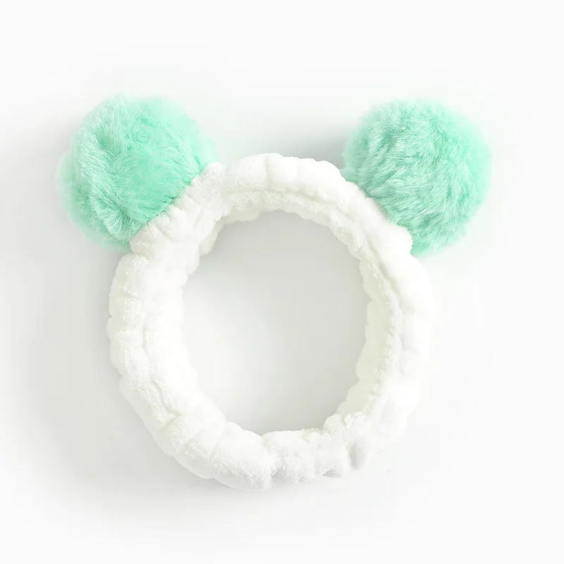 Is mint green Милая мягкая флисовая женская повязка на голову с заячьими ушками для макияжа, повязка для волос для мытья лица, спа-маска для душа - Цвет: Is mint green