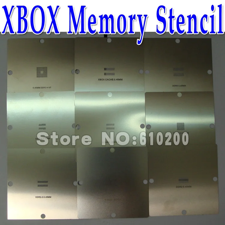 BGA 9/шт 90*90 BGA трафарет памяти(DDR 1/шт+ DDR2 3/шт+ DDR3 3/шт+ DDR5 1/шт+ xbox CACHE 1/шт) bga набор