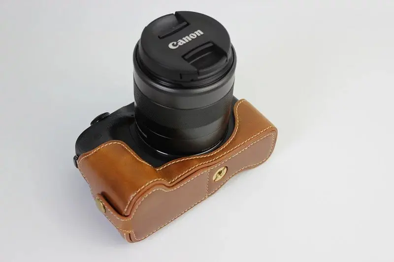 Чехол из искусственной кожи для камеры, сумка для Canon EOS M3 EOSM3, чехол на половину, черный, кофейный, коричневый, нижняя часть корпуса