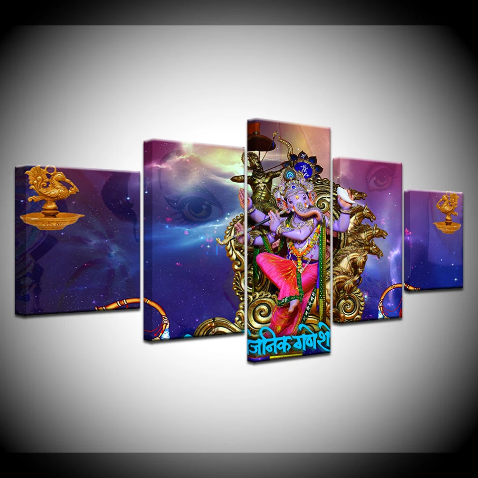 

Canvas Painting Wall Art Home Decor For Living Room HD Prints 5 Piece Elephant Trunk God Modular Poster Ganesha Pictures Artwork