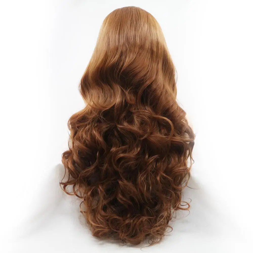 Long Color Wig Wavy High Temperature Fiber Free Part 28 Inch 150% Heavy Density Lace Front Synthetic Wigs Venvee |
