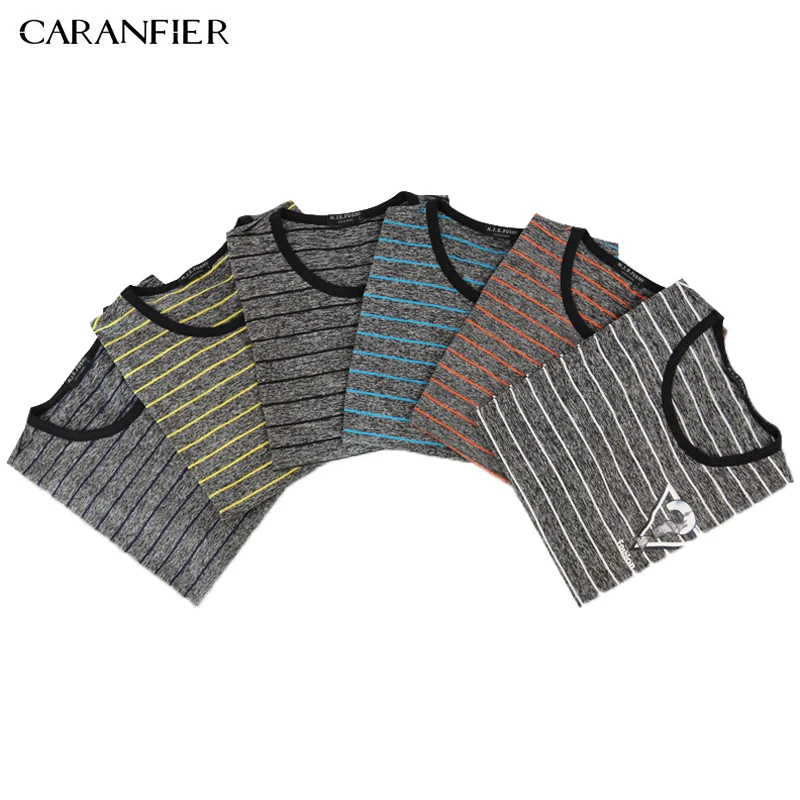 CARANFIER Футболка мужская летняя полосатая футболка o ncek с коротким рукавом футболки