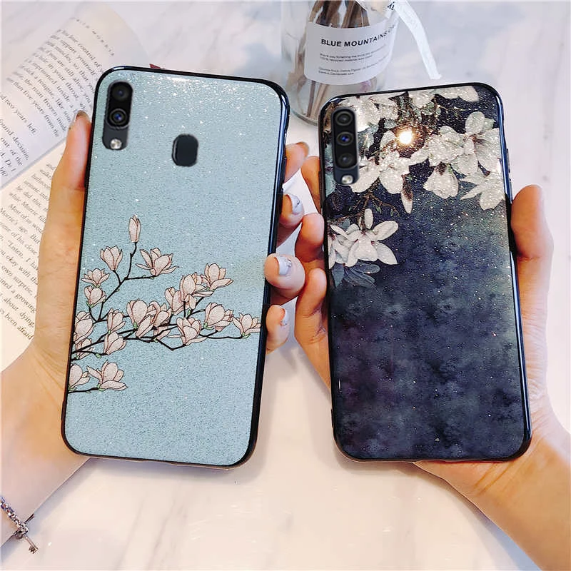 Glitter Flower Holder Case for Samsung Galaxy Note 8 9 A2 Core A6 A7 A8 A9 Plus Star 2018 A6S A8S Finger Ring Wristband Strap On.