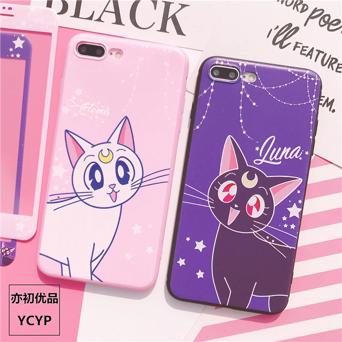 Для iPhone 7/8 + чехол Sakura Luna Cat 6/6s plus Мягкий силиконовый для телефона X/XS Max/XR Закаленное