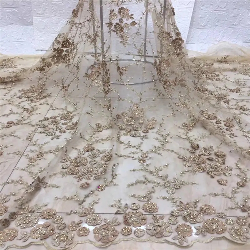 Элегантные золотые и французские кружевные ткани высокое качество 3D Цветы