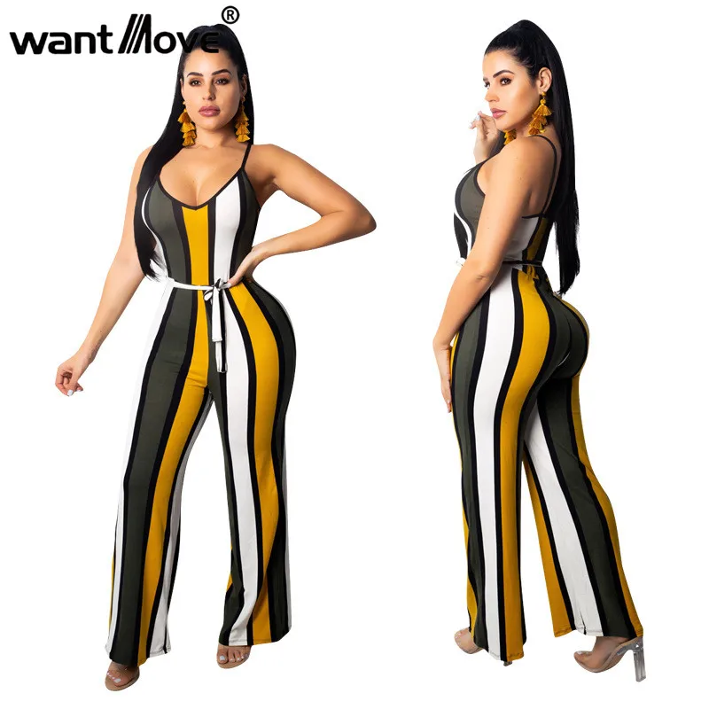 

Wantmove 2018 summer European and American explosions jumpsuit sexy sling v-neck waist tie casual jumpsuit WM394