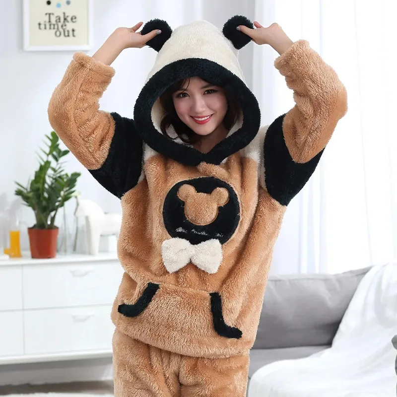 Пижамный комплект с милым мультяшным медведем мягкие теплые коричневые