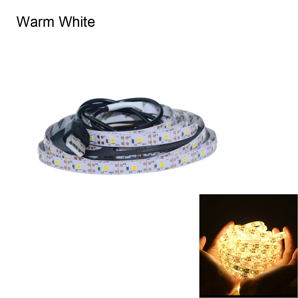 5 В USB RGB светодиодный светильник 60 светодиодный s/m SMD 2835 3528 Светодиодный диодный ленточный светильник HD tv Настольный ПК подсветка экрана 0,5 м 1 м 2 м 3 м 4 м 5 м - Испускаемый цвет: Warm No Controller