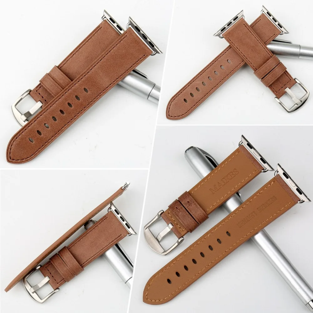 MAIKES Genuine Leather Watch Accessories For Apple Bands 44mm 40mm iwatch Band 42mm 38mm Watchbands Series 1-4 Bracelets | Наручные часы