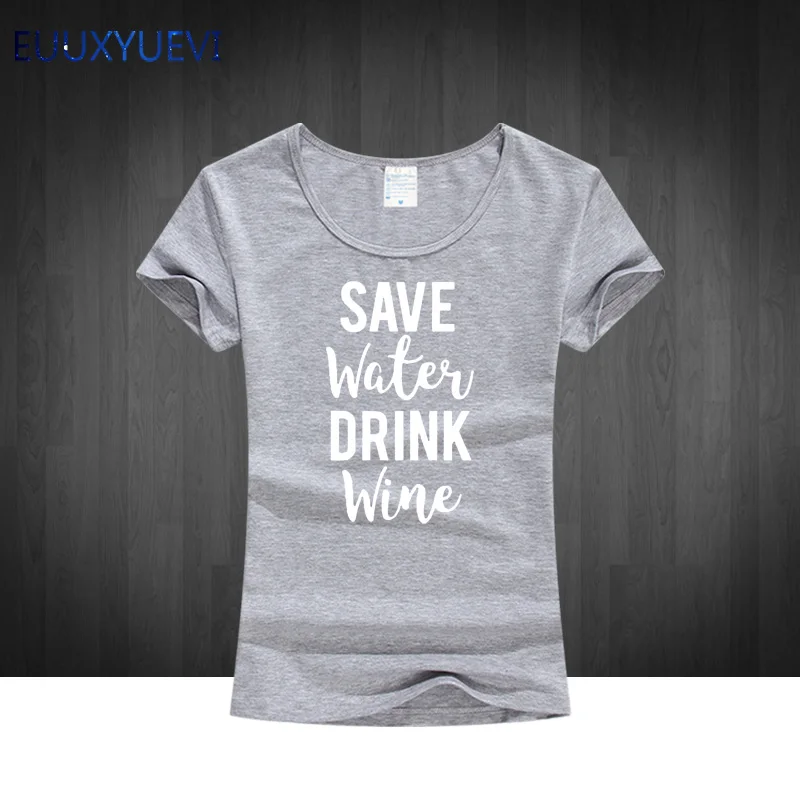 Женская футболка из хлопка с принтом вода пить вино облегающая летняя женская