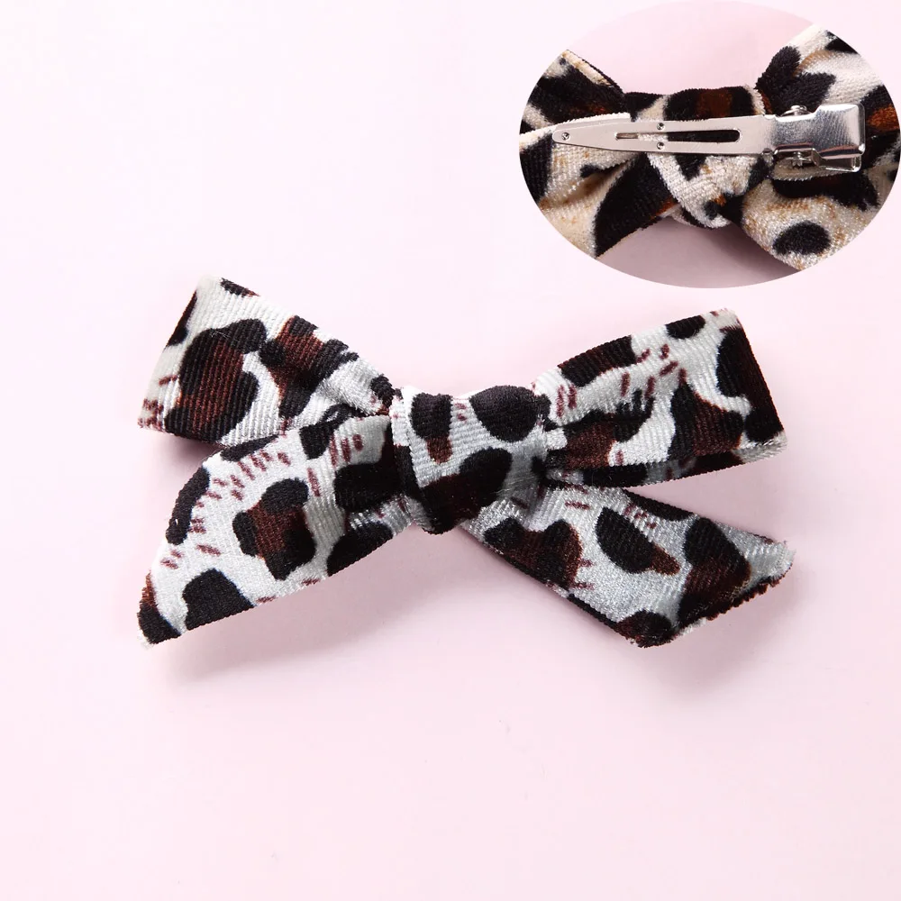 with hair clip 04 Бархатный ручной нейлоновый бант или зажим, Леопардовый принт заколки для волос, аксессуары для волос для школьниц - Цвет: with hair clip 04