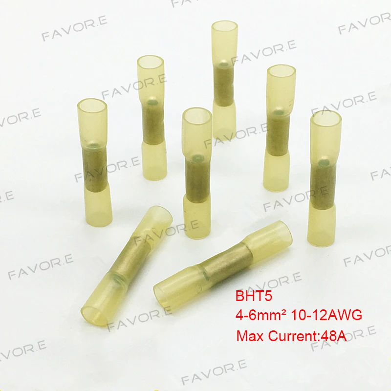

Термоусадочные обжимные клеммы 20 шт./лот, изолированные водонепроницаемые разъемы для электрического кабеля BHT5, 4-6 мм2, желтые, 10-12AWG 48 а
