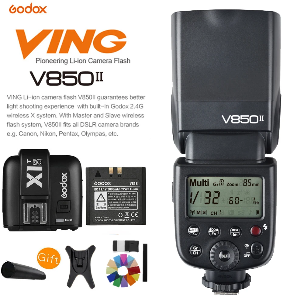 

Беспроводная вспышка Godox V850II GN60 HSS 2,4G X System Speedlite, литий-ионный аккумулятор, вспышка + X1T-C триггера для цифровых зеркальных камер Canon