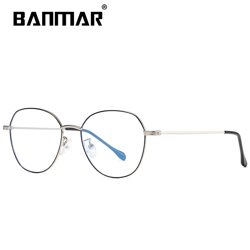 BANMAR Blue Light Blocking Glasses Unisex Round Computer Reading Glasses Readers Anti Glare Eyeglasses Blue Ray Glasses A2105 - Цвет оправы: BLACK SILVER