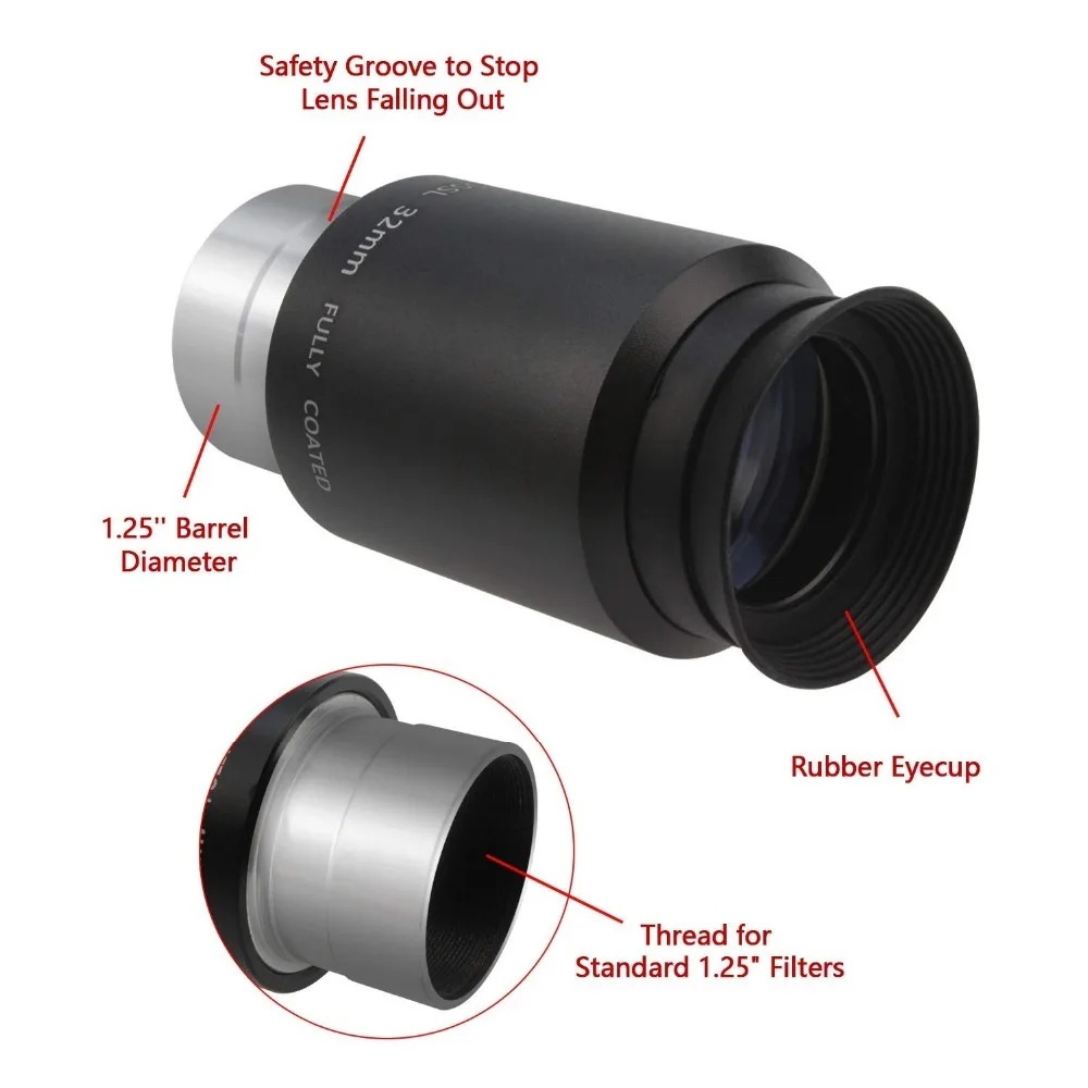 CELESTRON 1,2", маленького размера, круглой формы с диаметром 32 мм Plossl окуляр астрономического телескопа PL, маленького размера, круглой формы с диаметром 32 мм 31,7 мм телефото окуляра 4-Элемент Plossl дизайн