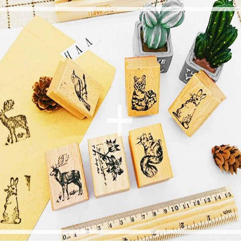 12 шт./лот Diy дневник/альбом милые животные деревянные узоры резиновые прозрачные