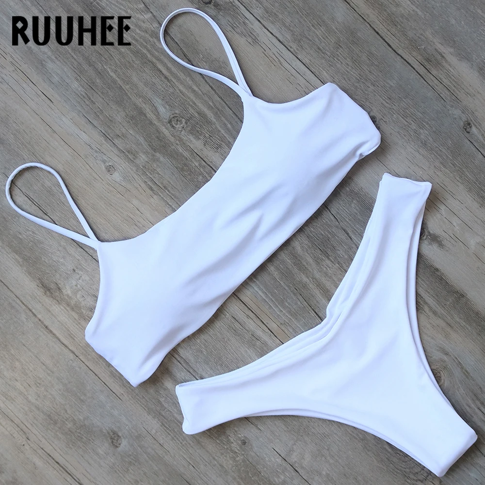 RUUHEE, бикини, купальник для женщин, купальник, Одноцветный, бикини, набор, купальный костюм с пуш-ап,, женская пляжная одежда, купальник с подкладкой