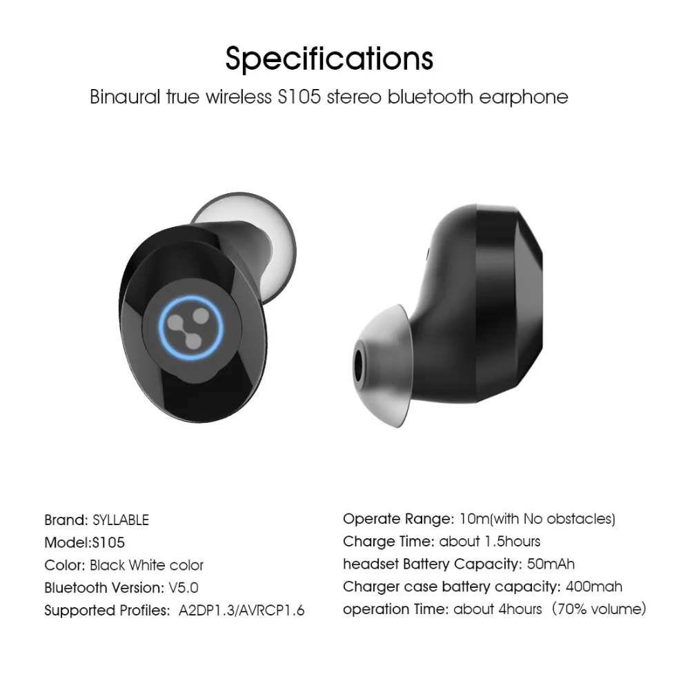 Слог S105 TWS Bluetooth наушники настоящие беспроводные стерео наушники водонепроницаемый Bluetooth гарнитура слог S105 для телефона