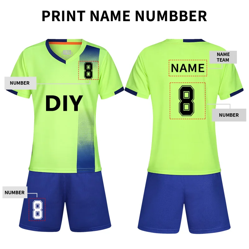 neon green DIY Футбольные майки, детское футбольное Джерси, Футбольная Футболка, футболка для футбола,, быстросохнущая футбольная рубашка, детская спортивная одежда - Цвет: neon green DIY