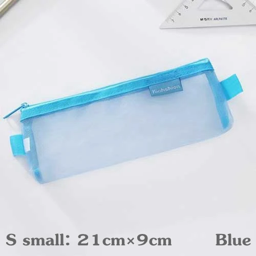 S-small-Blue Прозрачный чехол-карандаш, Сетчатая Сумка-карандаш для детей, подарок для девочек, офисные школьные принадлежности кавайи, канцелярские принадлежности, нейлоновый чехол-карандаш на молнии - Цвет: S-small-Blue