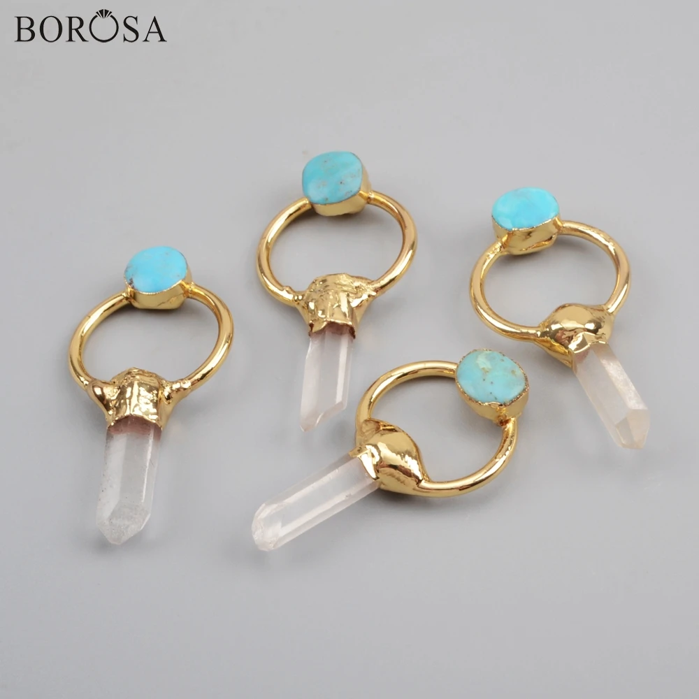 BOROSA 5 шт. Высокое качество Позолоченные аура Druzy кристалл кварца ТОЧКА с круглой