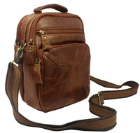 multi functional fashion genuine leather messenger bag men leather crossbody bag small shoulder bag for man casual bag brown
