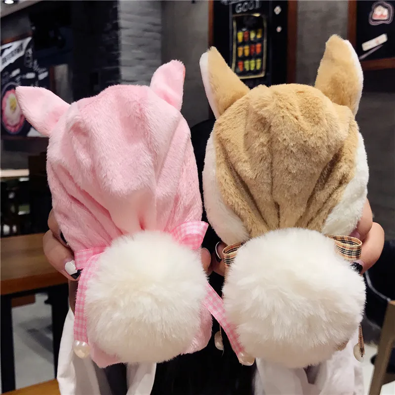 Ainike Cute Warm Fur Ball Pig Dog Hat Phone Case For iPhone X 6 6s Plus 7 7Plus 8 8Plus Animal Ears Soft Furry Plush Back Cover |