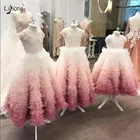 Милые розовые платья с оборками для девочек, платья для причастия с разноцветными бусинами и жемчужинами, красивые Пышные Платья с цветочным рисунком для девочек, 2019