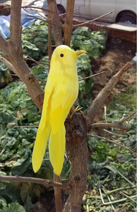 

about 12cm foam&yellow feathers bird artificial bird handicraft,garden decoration prop gift a2519