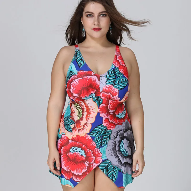 Цельная Купальная юбка с цветочным принтом размера плюс купальник женский