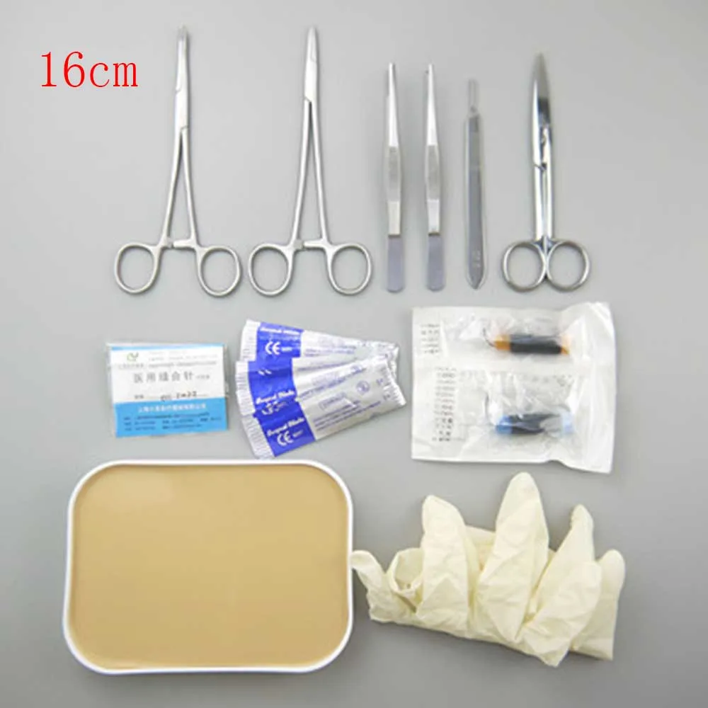 Нержавеющая сталь хирургические шовные инструменты Debridement костюм наборы операций набор тренировочных инструментов для медицинских/студентов - Цвет: 16cm