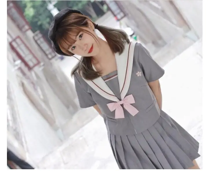

10pcs Japanese Style School Uniform Girls Sakura Embroideried 2022 Spring High School Student Sweet Women Novelty Sailor Suits