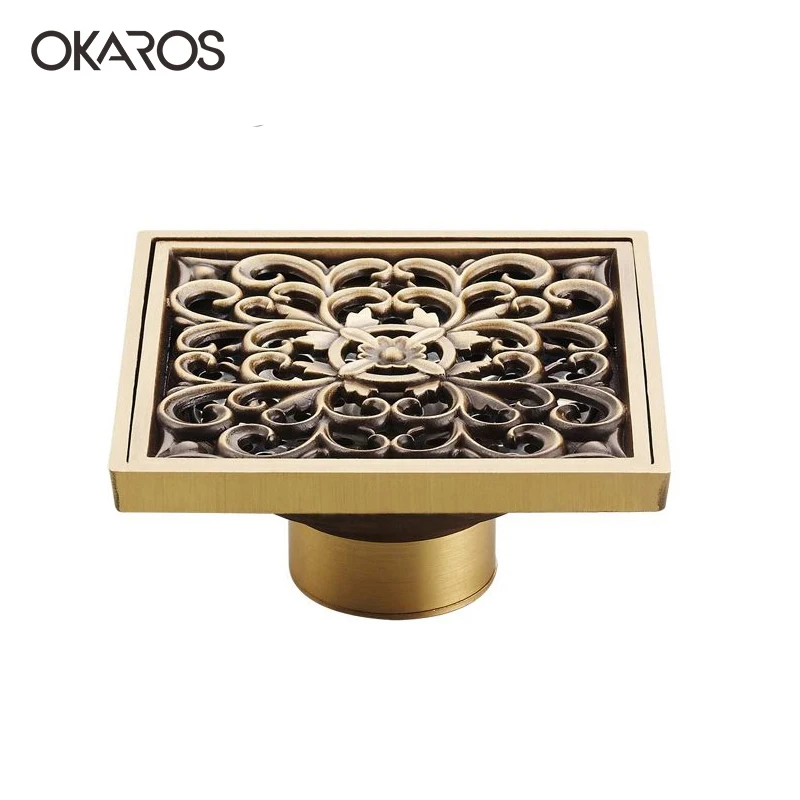 OKAROS 10*10 см античный резной латунный квадратный трап для ванной комнаты душа