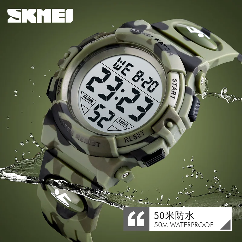 SKMEI Military Kids Sport Watches 50M Waterproof Electronic Wristwatch Stop Watch Clock Children Digital Watch For Boys Girls