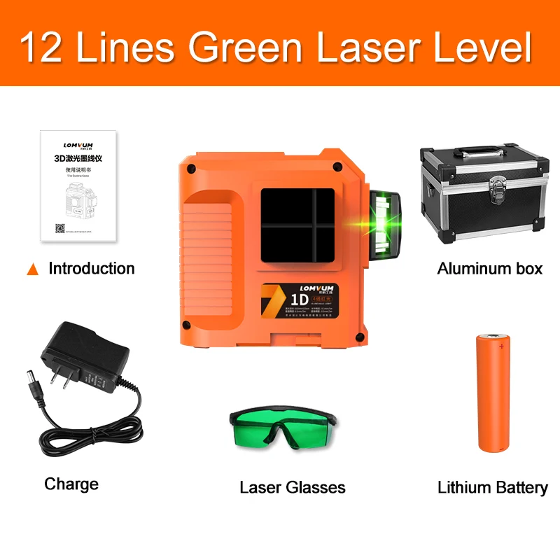 12 Lines Green LOMVUM лазерный нивелир, 12 линий, 3D, 360 градусов, поворотный лазерный нивелир, зеленая красная линия, точная регулировка, лазерный нивелир для улицы - Цвет: 12 Lines Green