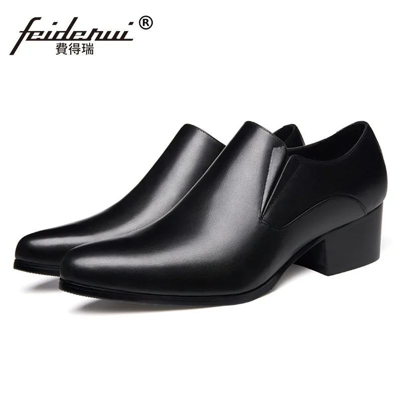High Quality Man Handmade Casual Shoes Genuine Leather Heels Loafers Pointed Toe Height Increasing Men's Basic Flats SS239 | Обувь