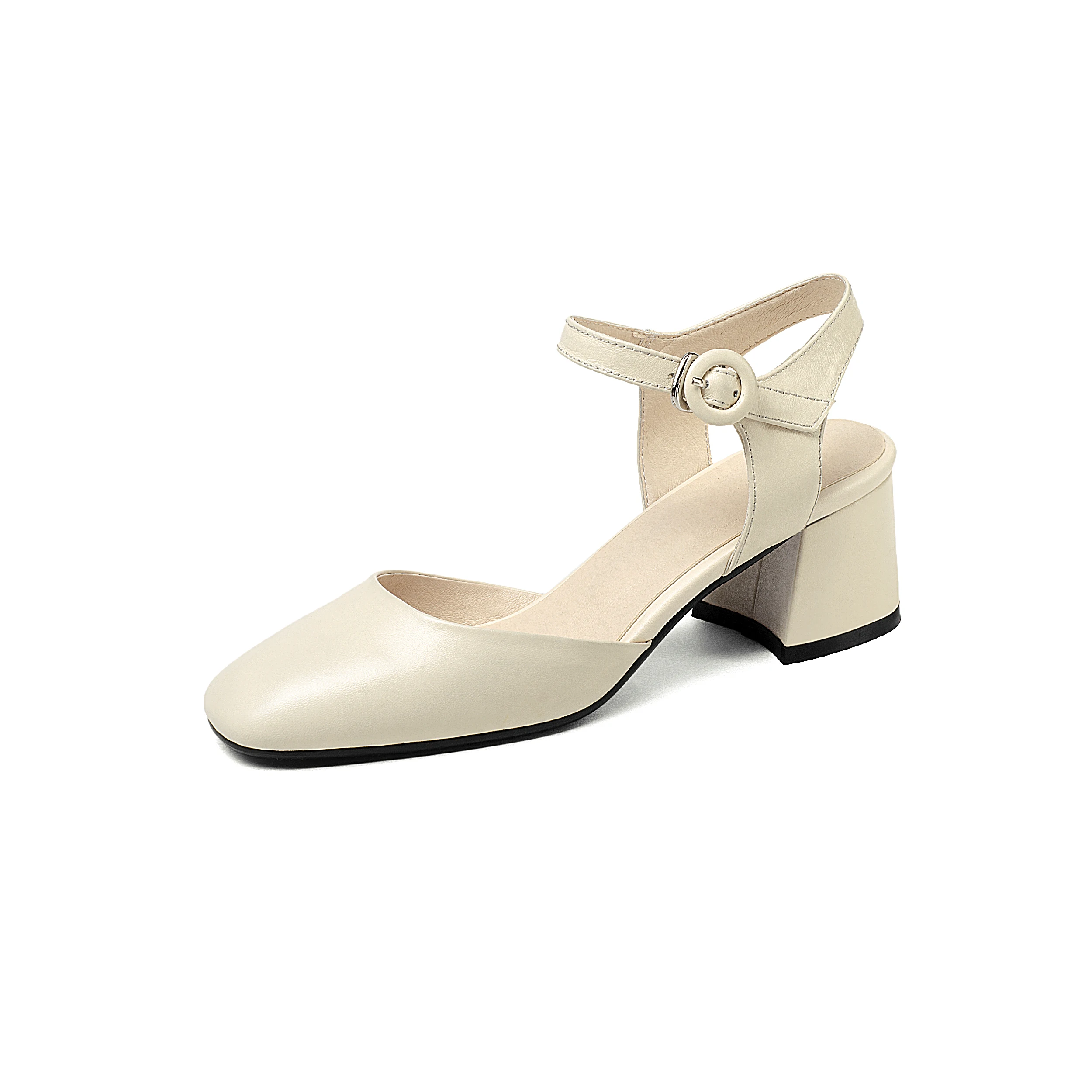 Women Closed toe Sandals Genuine Leather Square Heel High Heels Gladiator Cow Sandalias Mujer 2019 | Обувь