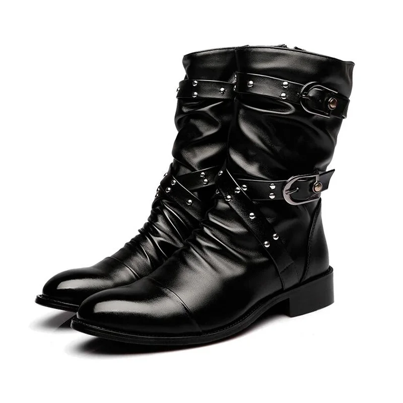 Мужские ботинки из натуральной кожи мотоциклетные с высоким берцем Брендовая