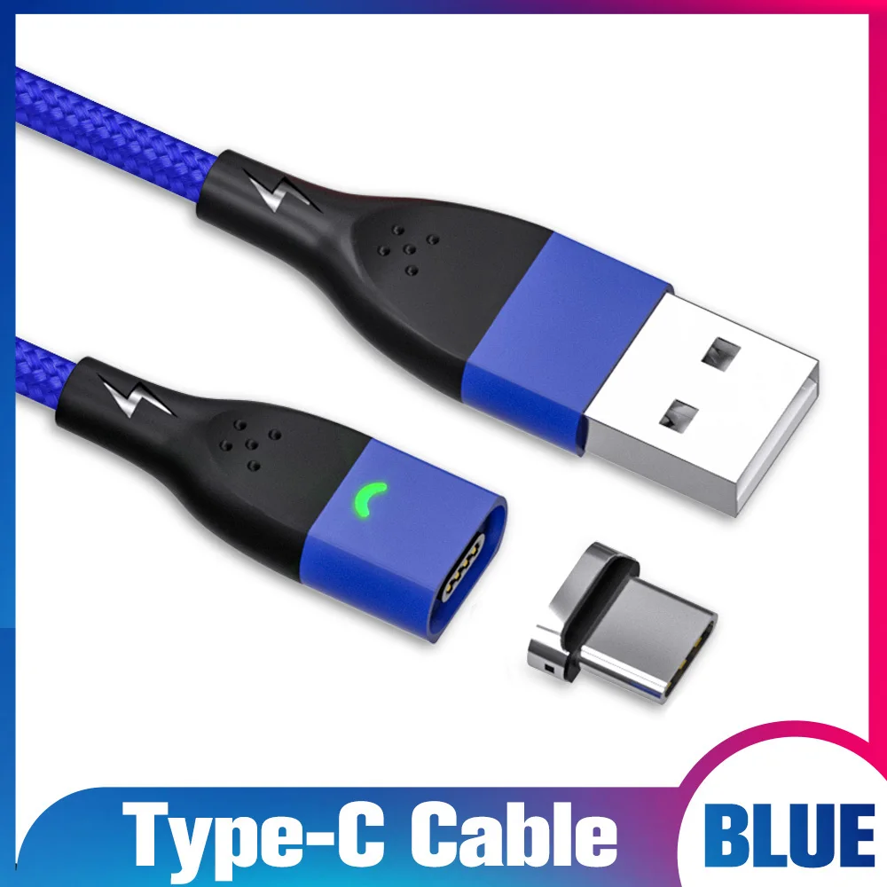 Blue type c cable ANMONE usb type C Магнитный кабель Micro USB шнур для быстрой зарядки 1 м 2 м светодиодный индикатор синхронизации данных Магнитный зарядный провод для мобильного телефона - Цвет: Blue type c cable
