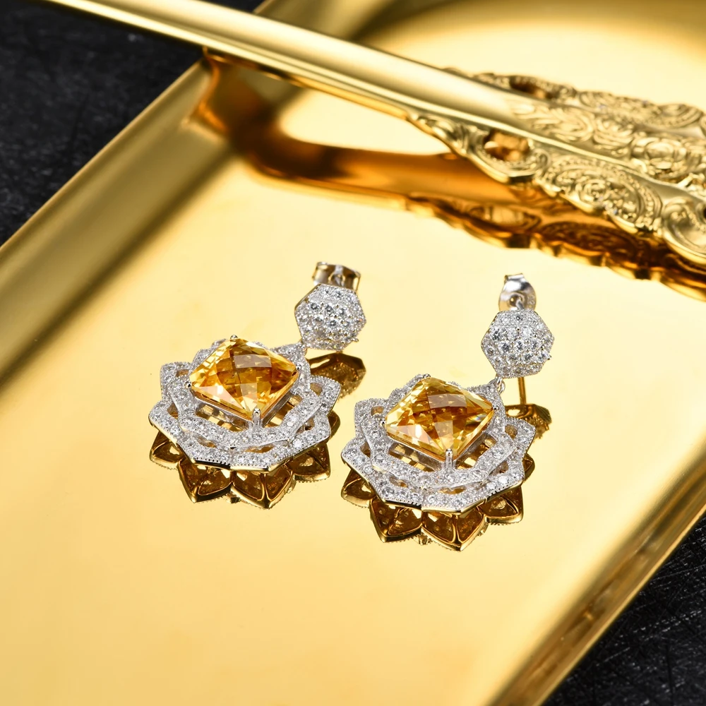L& zuan 11.95CT каменный из натурального цитрина набор свадебных ювелирных изделий из чистого серебра 925 пробы прекрасные желтые серьги-гвоздики с камнями/кулон