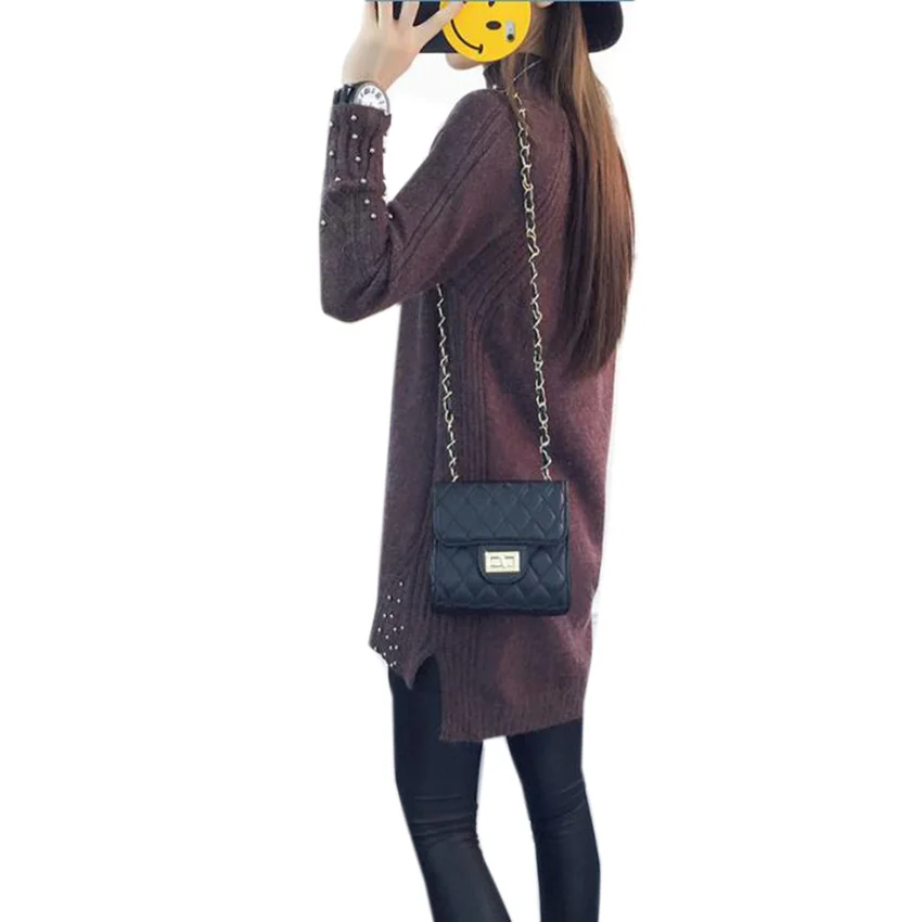 Женское платье-свитер с высоким воротом осенне-зимнее трикотажное платье