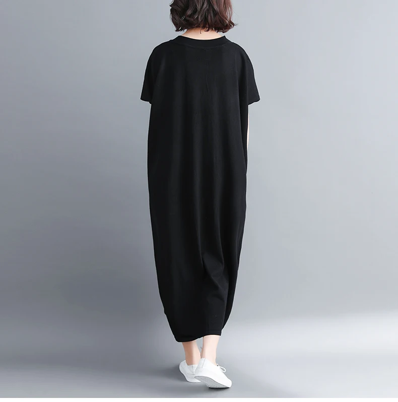 DIMANAF, женское платье, осень размера плюс, вязанное, для женщин, элегантный свитер, Vestidos, рукав "летучая мышь", свободное, однотонное, черное, длинное, подходит 5XL
