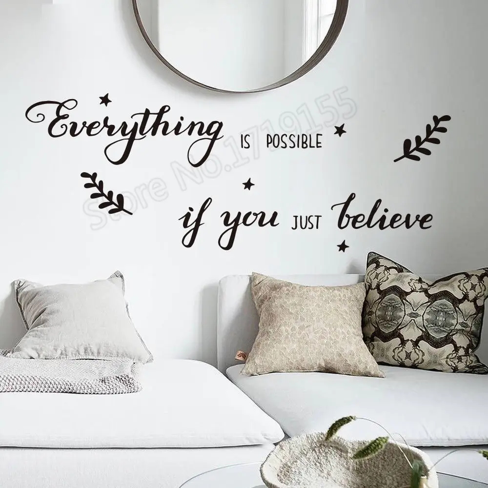 

YOYOYU Wall Decal Quotes Everything is Possible Wall Sticker Vinyl Kids Bedroom Livingroom Art Mural Removable Wall StickerZW316