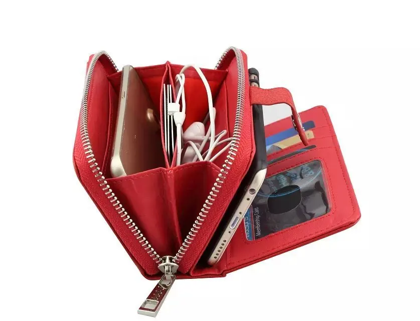 1x Роскошный кожаный чехол на молнии с отделением для кредитных карт iphone 6