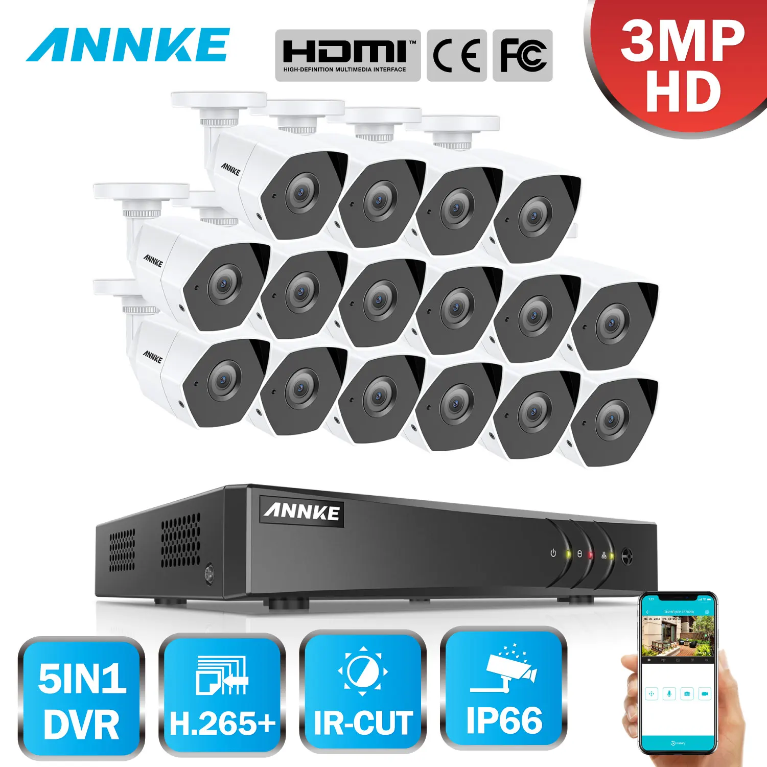 ANNKE FHD 16CH 3MP система видеонаблюдения 5в1 H.265 + DVR с 16 шт. пуля уличная Всепогодная