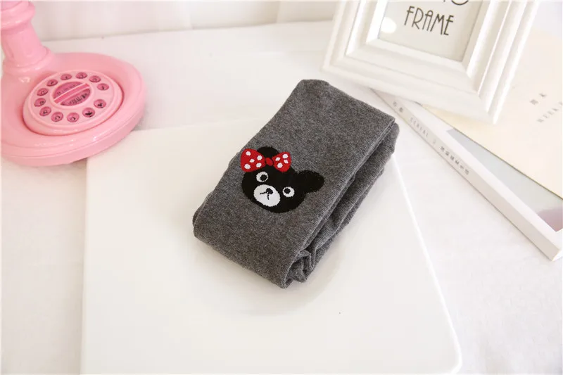 dark grey Новые детские колготки для девочек осенние колготки для девочек, Хлопковые вязаные детские колготки плотный тугой с милым медведем для От 3 до 12 лет девочек - Цвет: dark grey